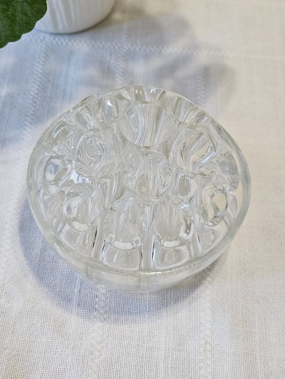 1930s George Davidson England 19-Hole Clear Glass Flower Frog Patent Marked